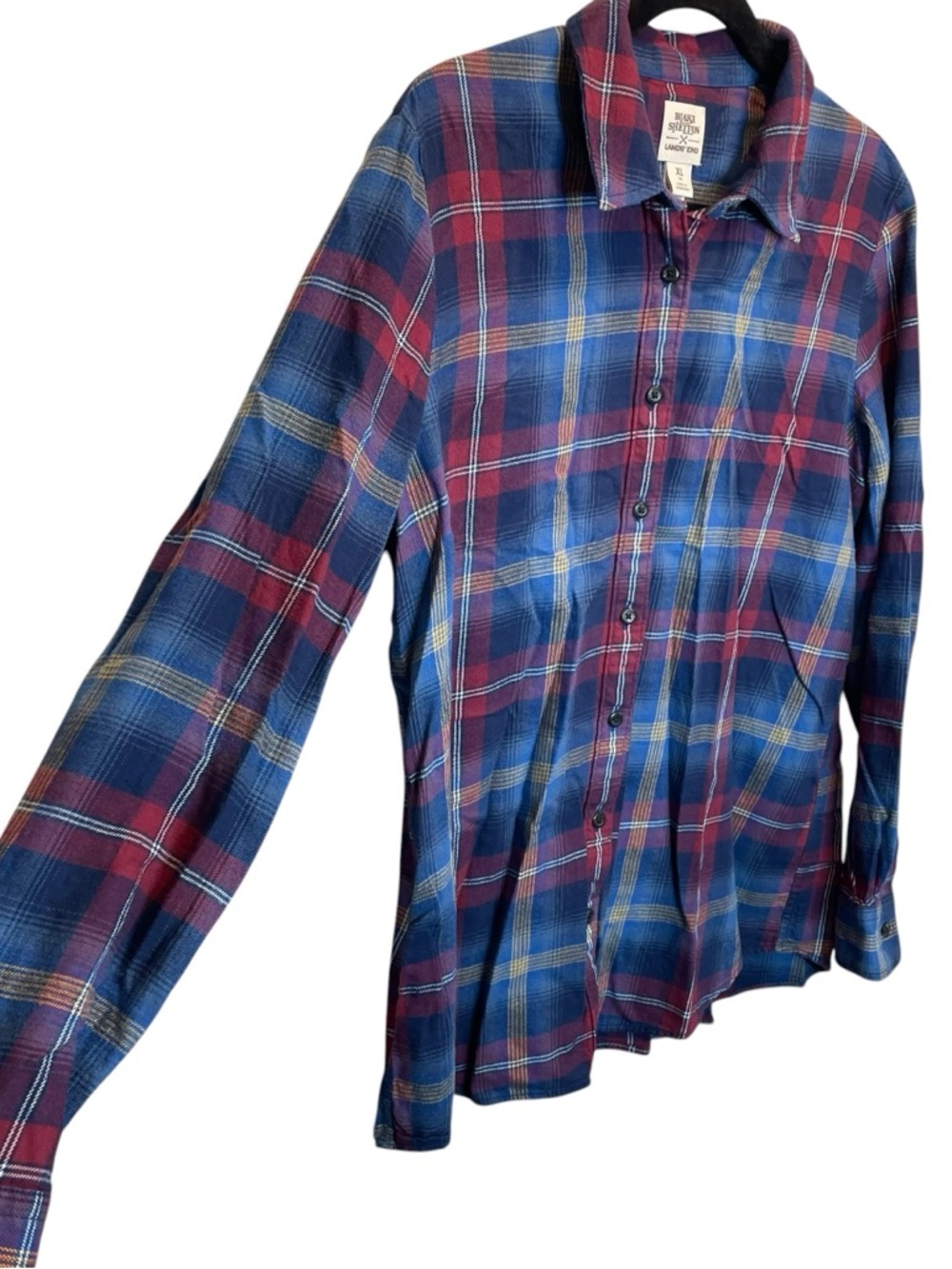 Blake Shelton x Lands End Cotton Flannel Plaid Button Down Blue Red XL 18 EUC - Picture 2 of 6